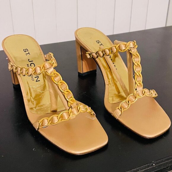 ST. JOHN, Gold Chain, Slip-On Sandal, Heels, Size 5.5 - Picture 1 of 6